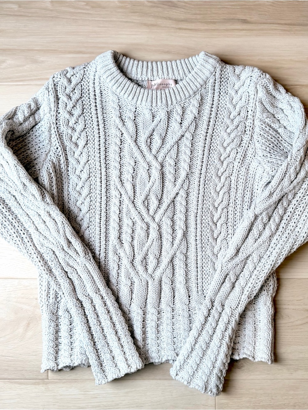 Philosophy Republic Clothing Oatmeal Cable Knit Crewneck Sweater Size Medium